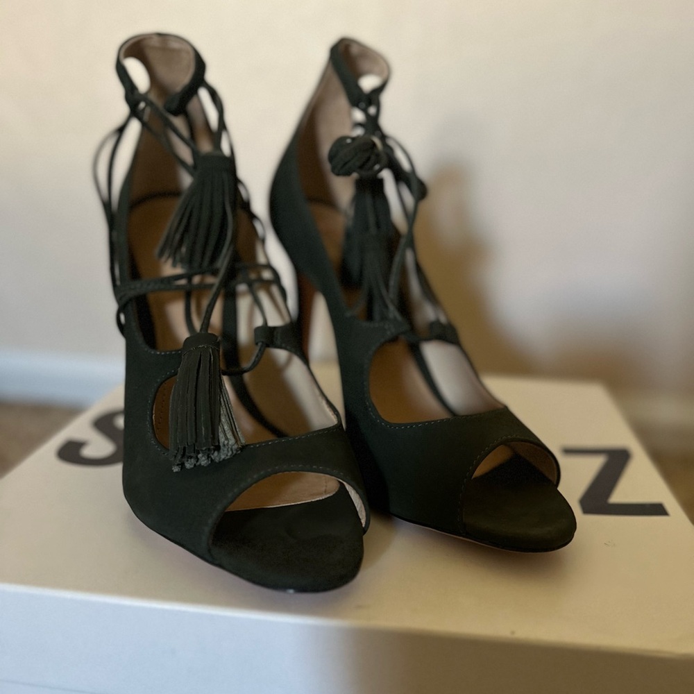 SCHUTZ Dark Green Lace-Up Heels